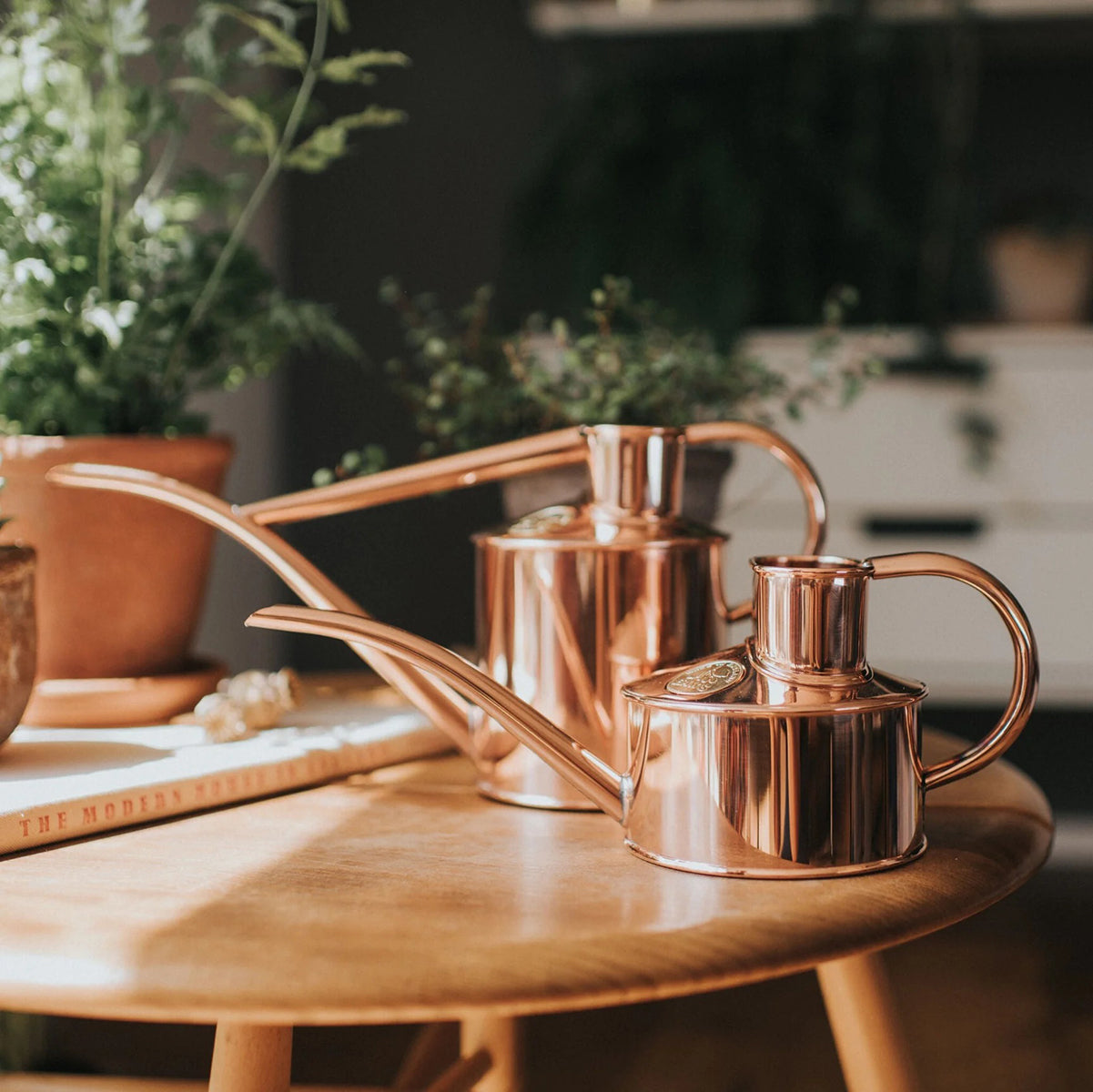 Haws copper watering can with ergonomic handle ideal for houseplants and seedlings