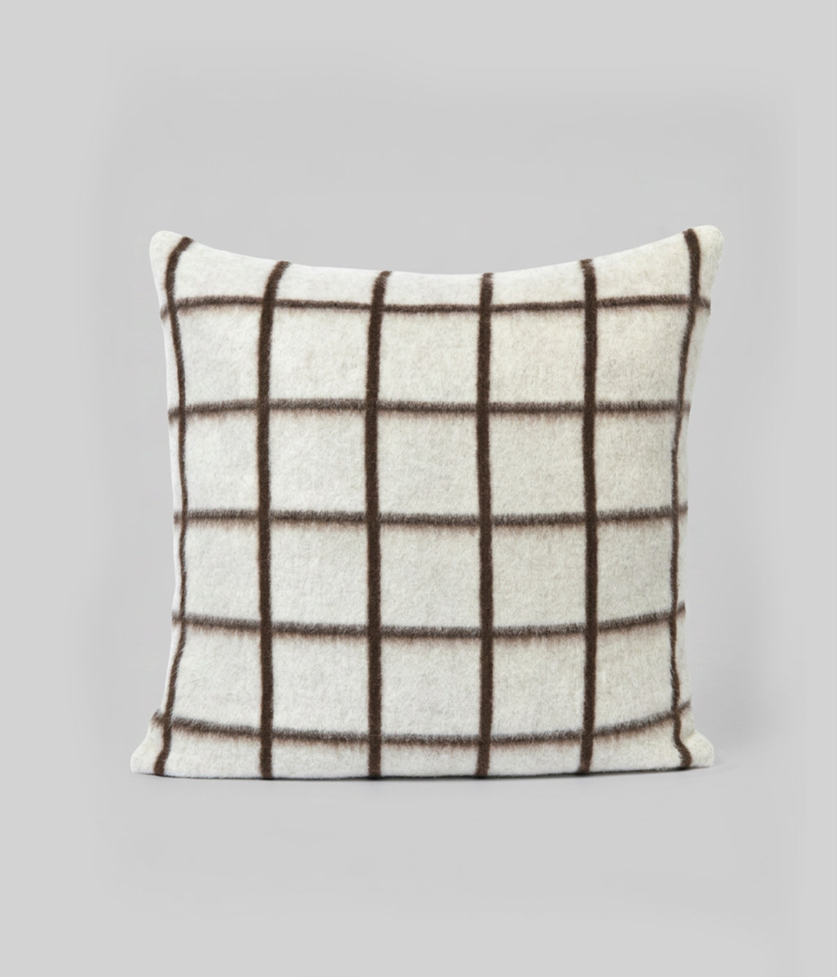 Umi square pillow Ivory Coffee Grid showing warm brown grid on ivory ground