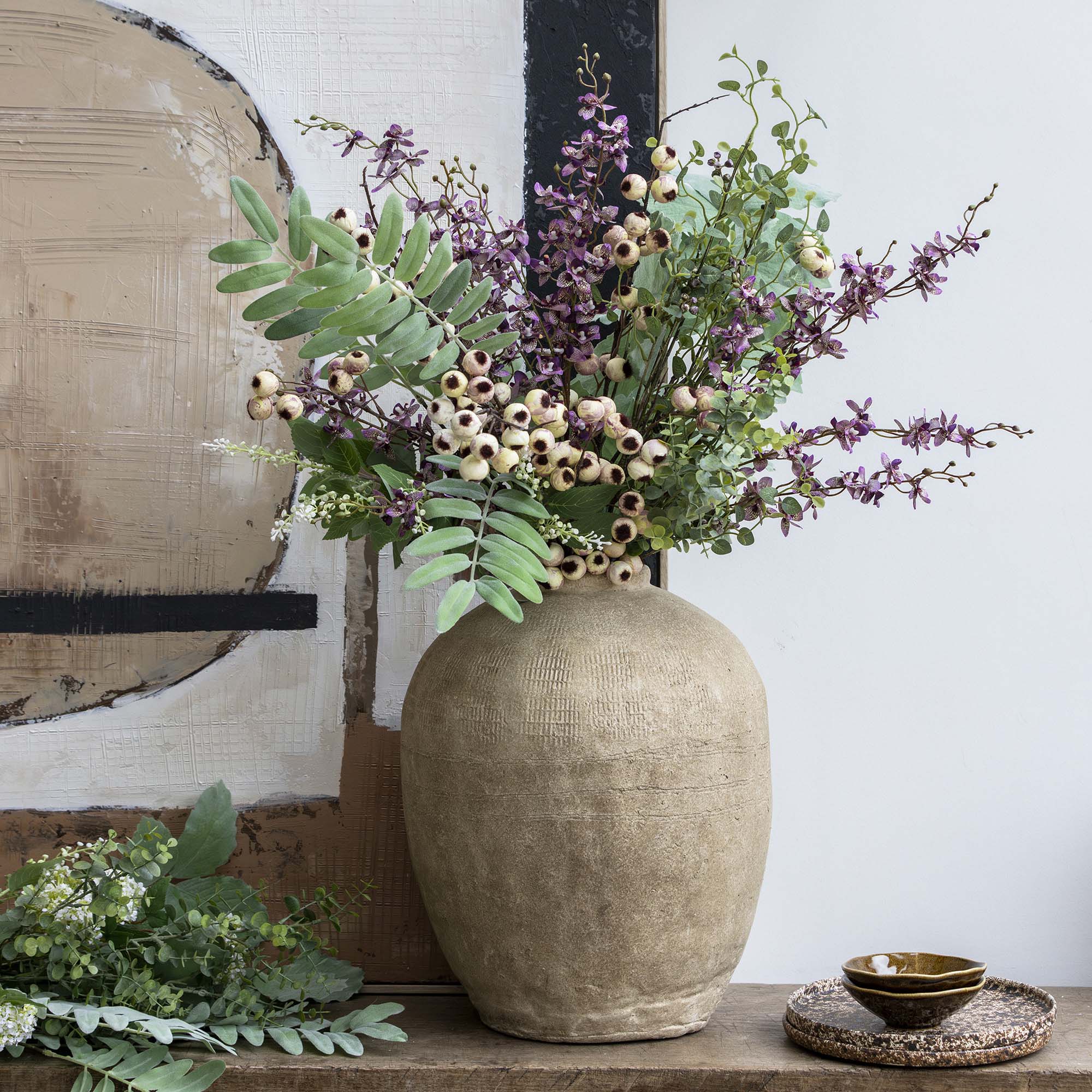 Wild orchid faux floral bunch with hand-assembled stems