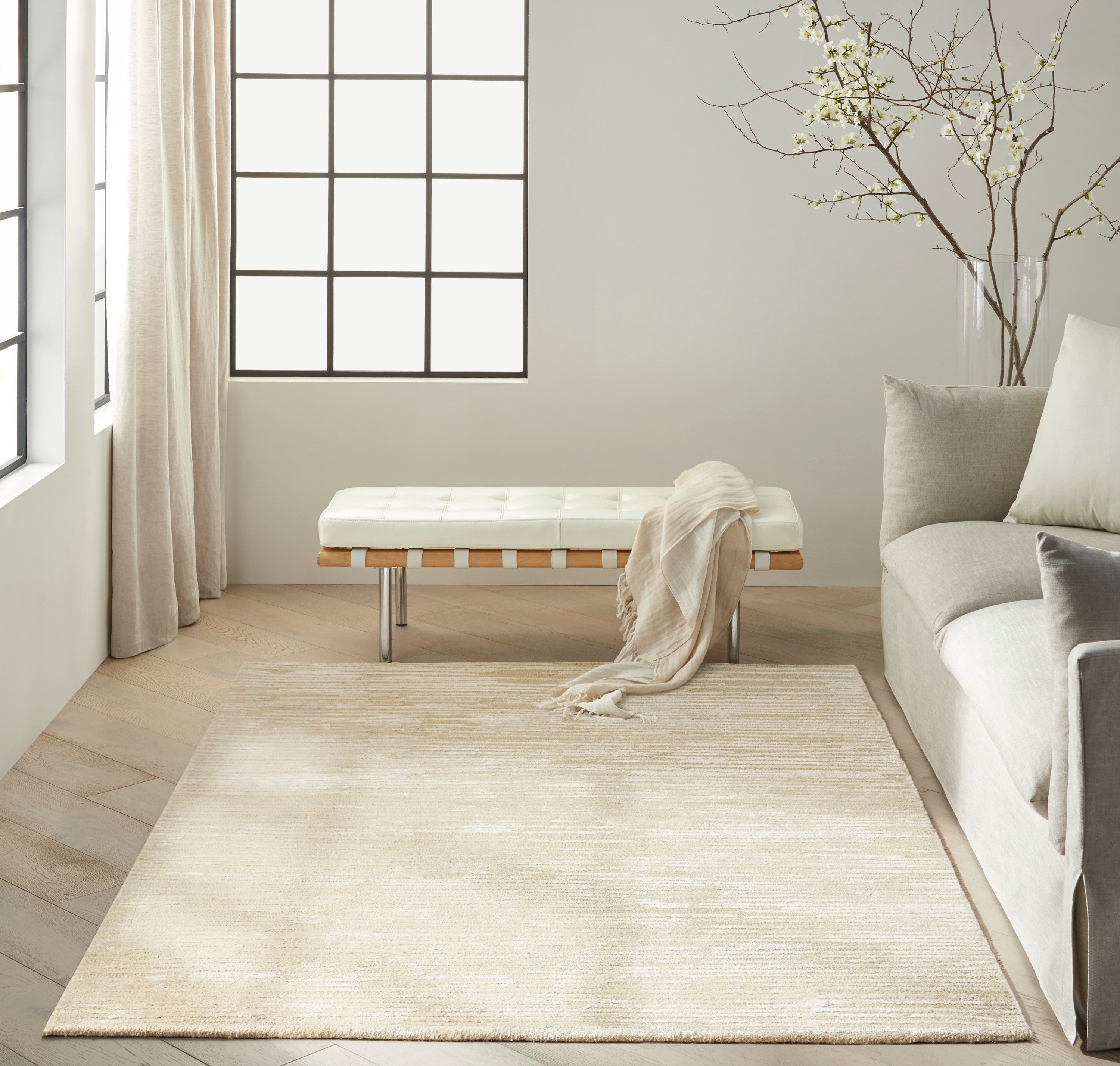 Ck010 Linear LNR01 Textured Modern Ivory Area Rug