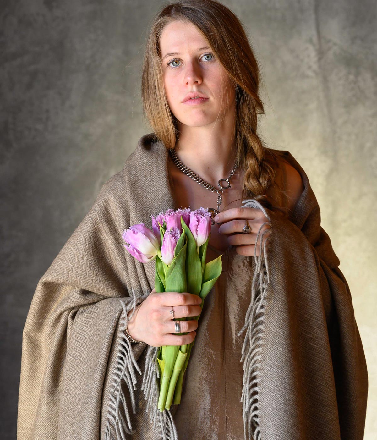 Cappuccino Herringbone Woven Yak Down Throw - Thumbnail 4