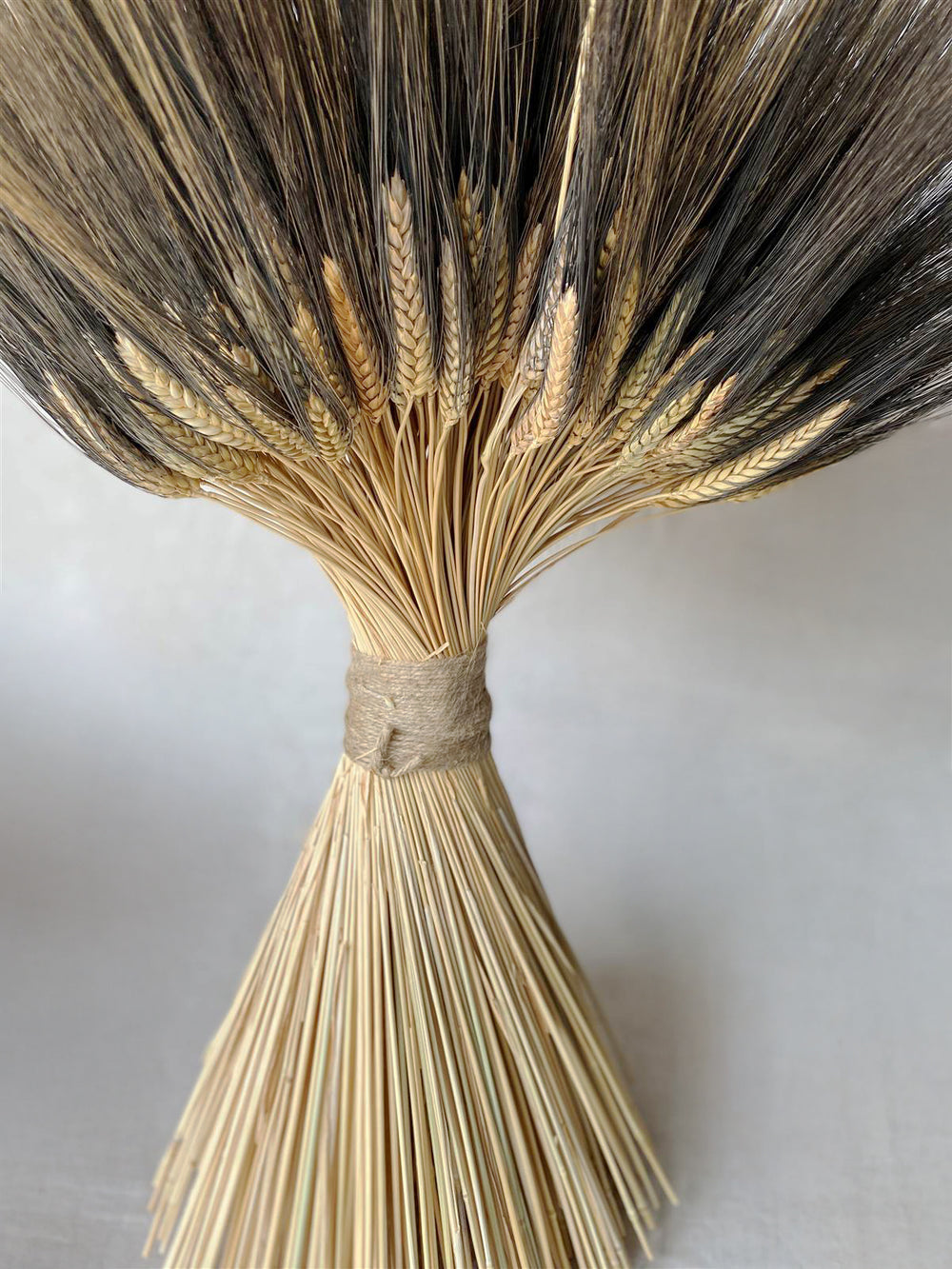 Freestanding Dried Blackbeard Wheat Stack with golden stalks and dark awns for home decor