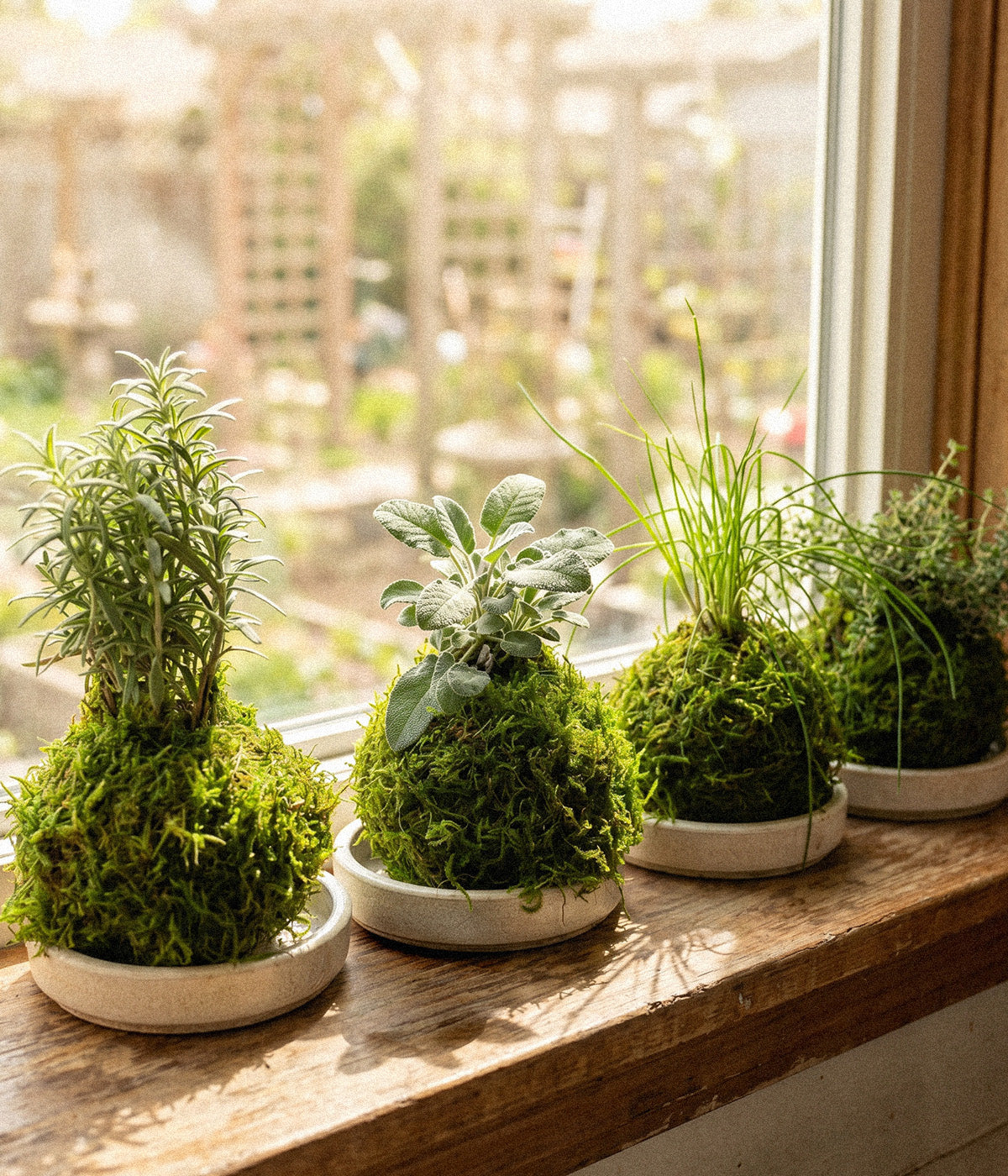Herb kokedamas for kitchen counters and sunny windowsills