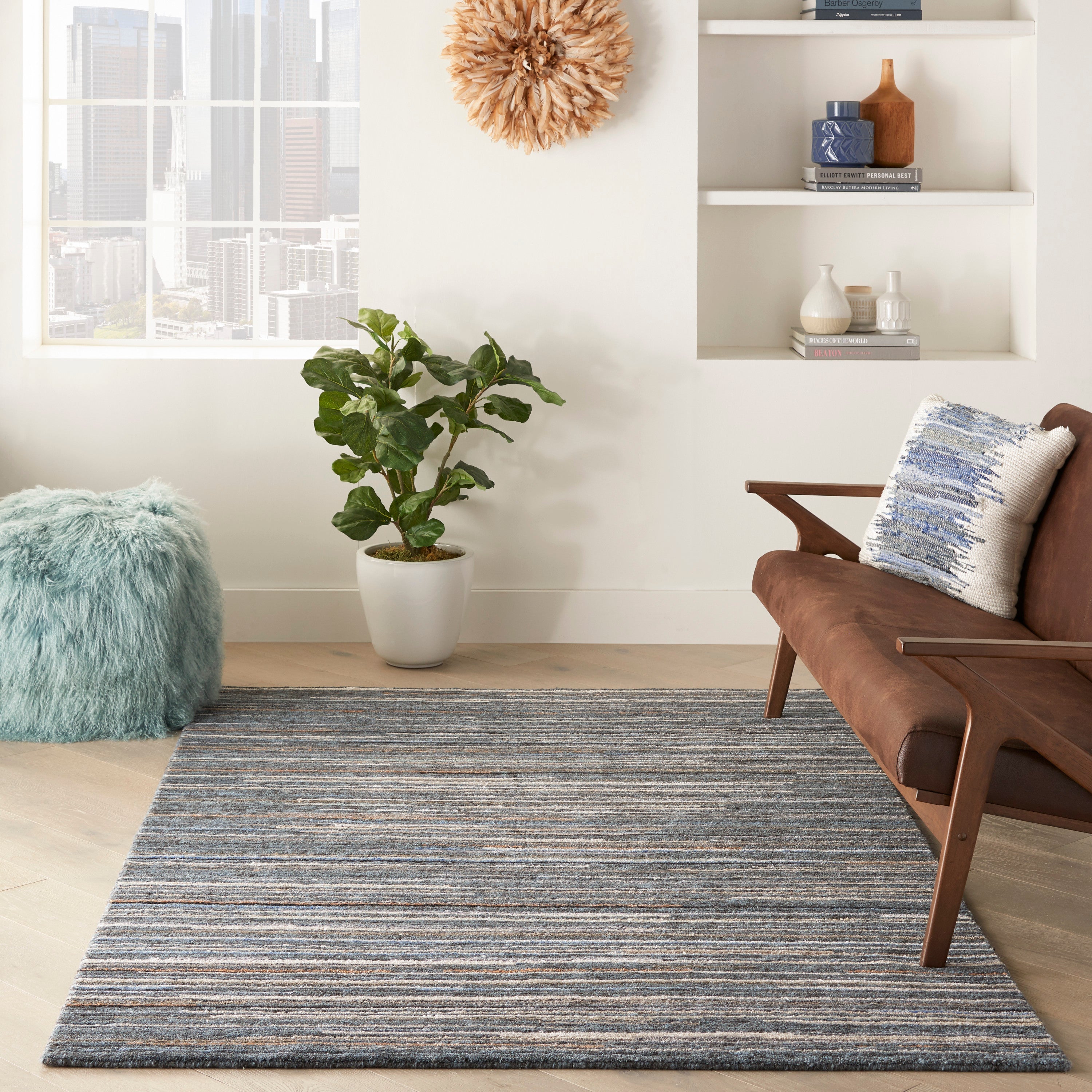 Plateau PAE01 Textured Modern Blue Area Rug