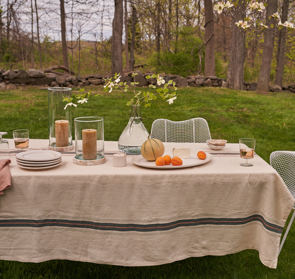 Gypsum Stripe Linen Tablecloth - Bloomist