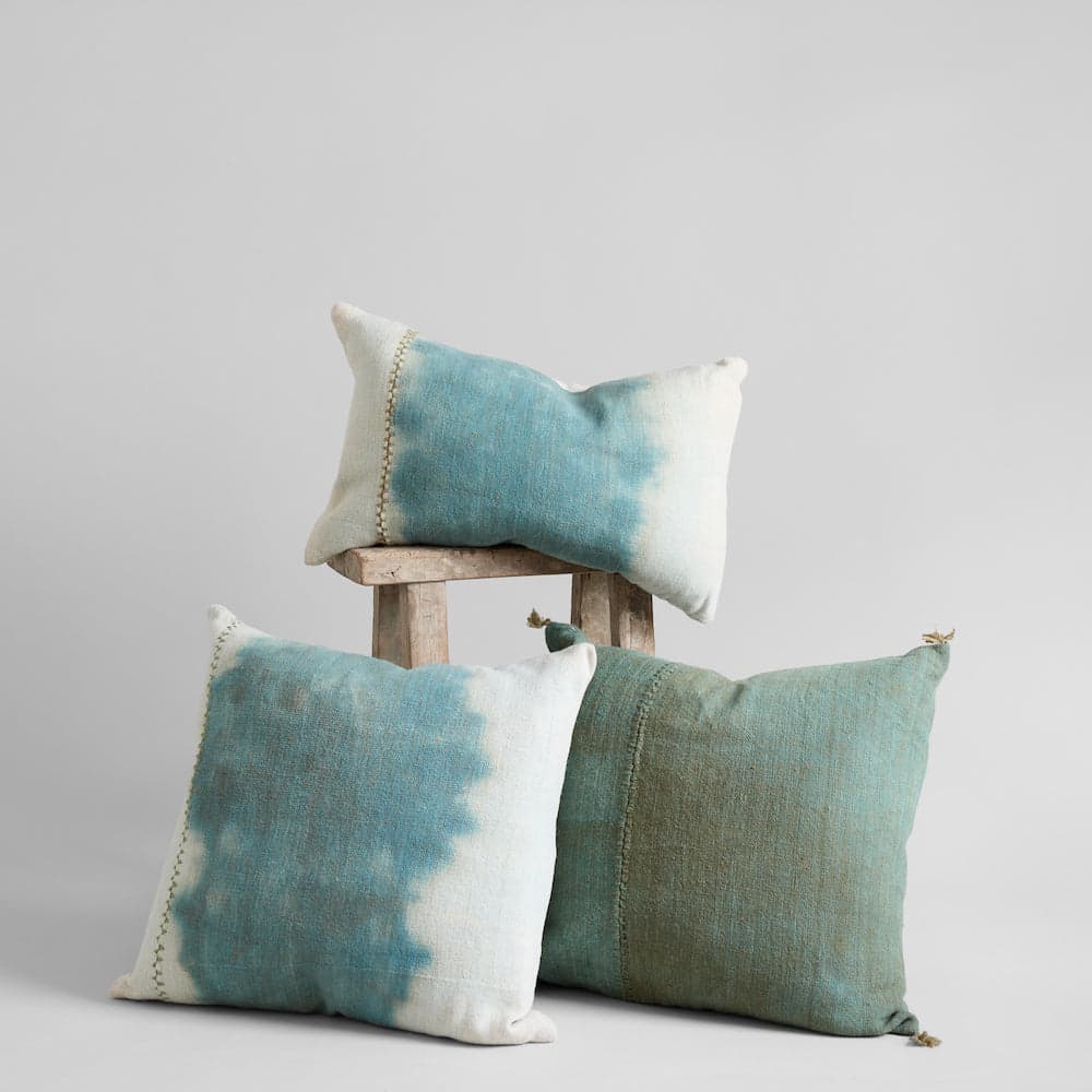 Dip-Dyed Wool Pillow With Blue-Green Center, 16x24