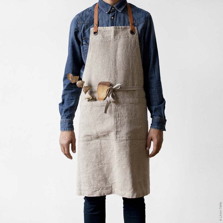Washed Natural Linen and Leather Apron - Bloomist