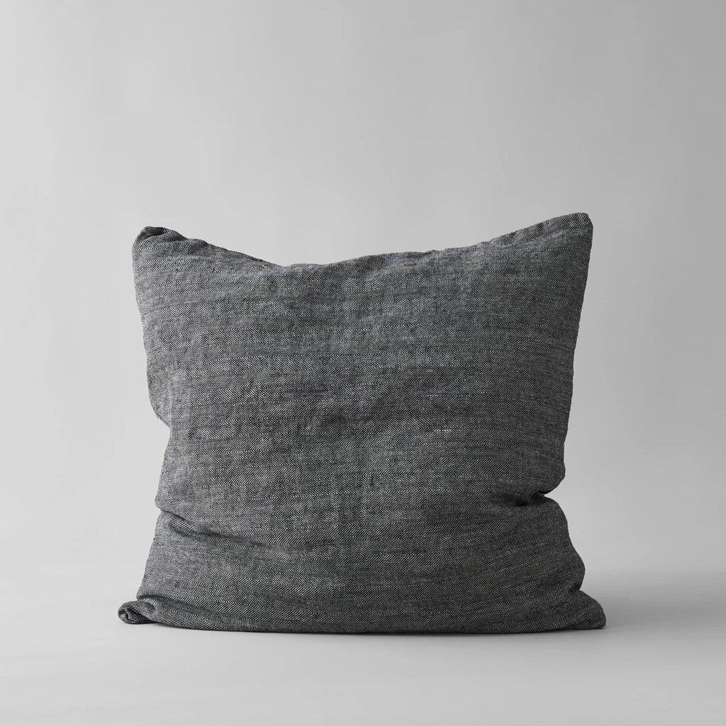 Herringbone Linen Pillow in Black, 24X24