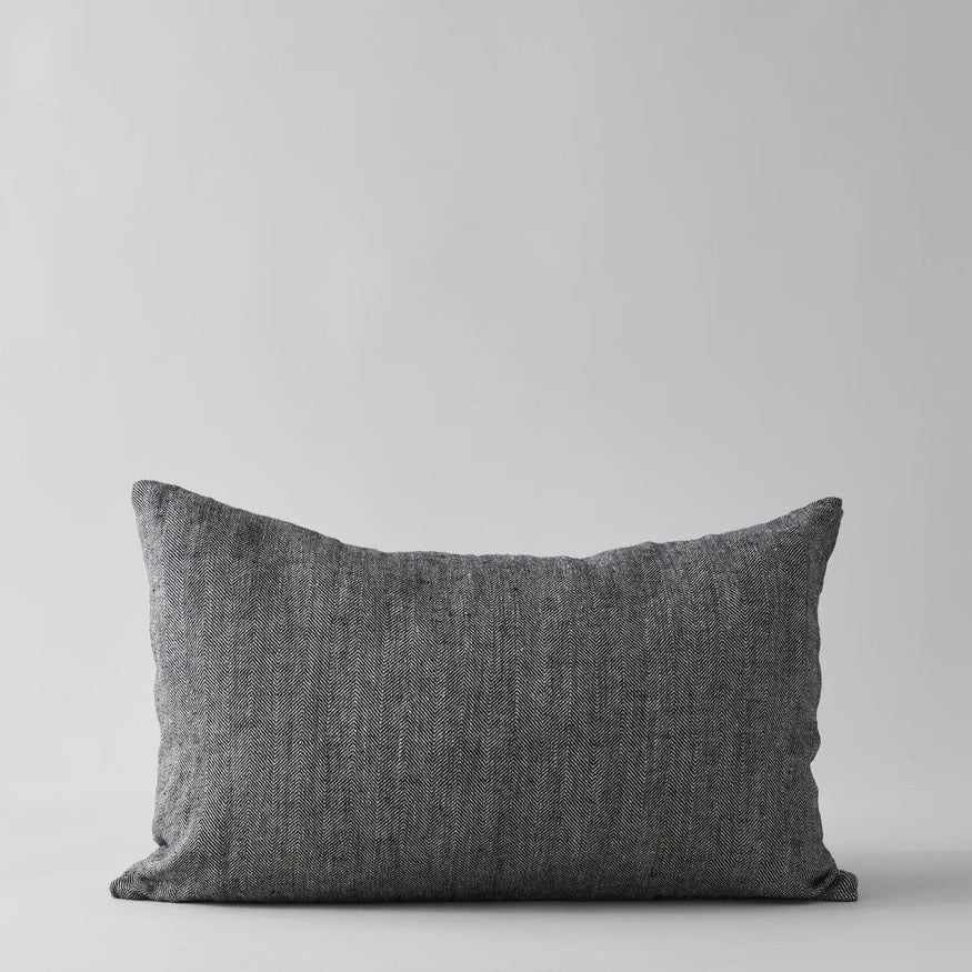 Herringbone Linen Pillow Black 16 x 24