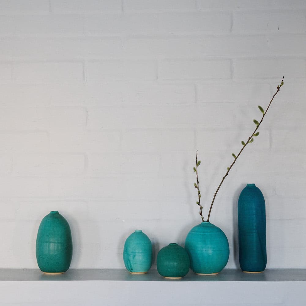 Stoneware Vase Collection, Green-Blues